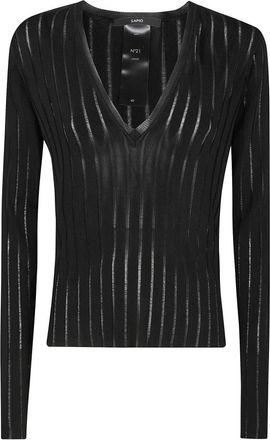 SAPIO Stijlvolle V-hals Trui van Crepe Stof - Dames - V-hals truien - Zwart - M - Truien & Vesten
