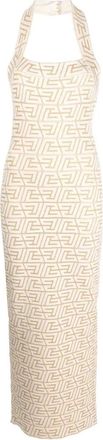 Balmain Elegante Gouden Maxi Jurk met Halternek - Dames - Maxi kleedjes - Geel - M - Nylon - Kleedjes