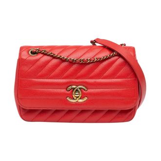 Chanel Pre-owned Small Diagonal Quilted Goatskin Flap Crossbody Bag - Dames - Pre-owned - Rood - Maat: ONE Size Leer