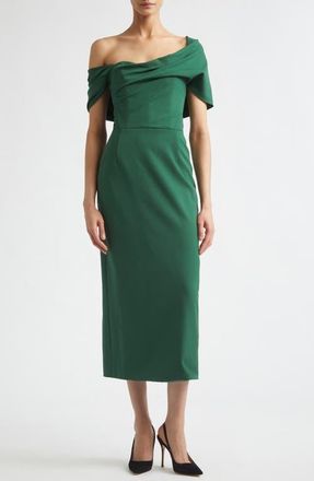 Carolina Herrera Asymmetric Draped Stretch Wool Column Dress in Racing Green at Nordstrom, Size 14