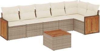 vidaXL Vidaxl - Set Sof&aacute;s De Jard&iacute;n 7 Piezas Y Cojines Rat&aacute;n Sint&eacute;tico Beige