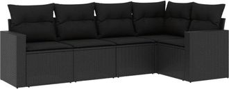 vidaXL Vidaxl - Set De Muebles De Jard&iacute;n 5 Pzas Y Cojines Rat&aacute;n Sint&eacute;tico Negro