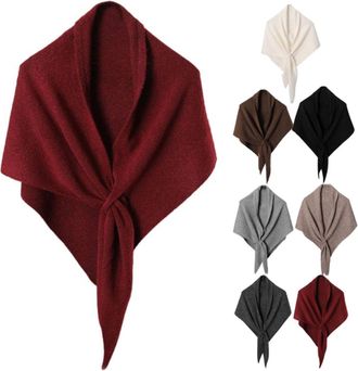 Generic Womens Solid Color Wool Blend Shawl, Wool Knotted Shawl, Knitted Triangle, Fall Winter Cozy Cross Cape, Dressy Warm Wrap Scarf for Women
