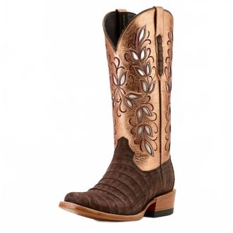 Ariat Womens Futurity Silk Cigar Sueded Narrow Cutter Toe Western Boot In Brown