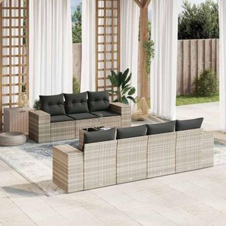 vidaXL Vidaxl - Set De Sof&aacute;s De Jard&iacute;n 8 Pzas Y Cojines Rat&aacute;n Sint&eacute;tico Gris