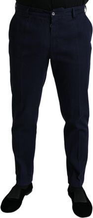 Dolce & Gabbana Dark Blue Cotton Stretch Slim Fit Dress Mens Pants