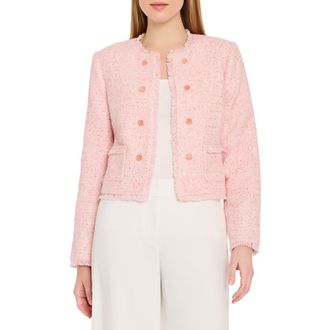 Tahari by ASL Metallic Boucl&eacute; Crop Jacket in Tea Rose at Nordstrom, Size 10P