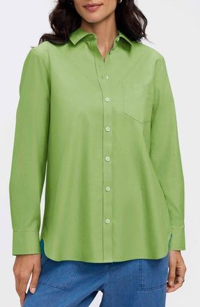 Foxcroft Non-Iron Boyfriend Button-Up Shirt in Mojito Green at Nordstrom, Size 14