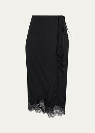 A.L.C. Bree Lace-Trim Satin Midi Skirt