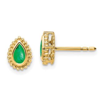 Diamond2Deal 14k Gold Pear Emerald Stud Earrings