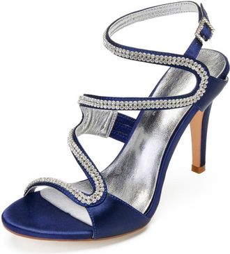 Generic Wedding Heels Women Open Toe Heeled Sandals Sexy Bridal Stiletto for Party, Prom, Dating 10.5Cm,Dark Blue,7 UK