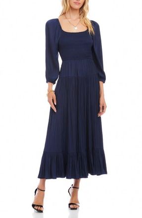 Karen Kane Smocked Balloon Sleeve Maxi Dress in Navy at Nordstrom, Size X-Small