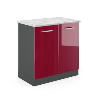 Vicco Mobile Lavello Cucina R-line, Rosso Bordeaux Lucido, 80 Cm Pl Marmo
