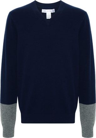Comme Des Gar&ccedil;ons Shirt Forever colour-block V-neck sweater - men - Wool - M - Blue