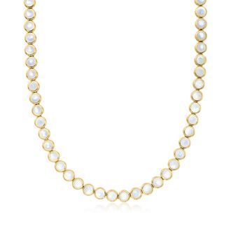 Ross-Simons Bezel-Set Mother-Of-Pearl Necklace in 18kt Gold Over Sterling
