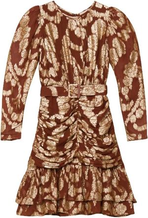 By Ti Mo Gouden Brocade Georgette Mini Jurk - Dames - Korte kleedjes - Veelkleurig - S - Kleedjes