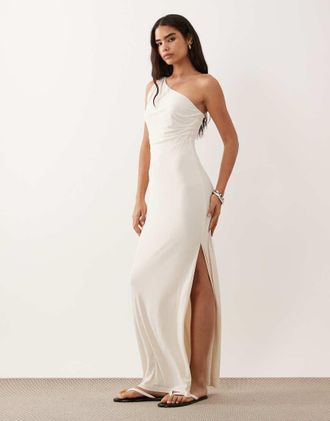 Ralph Lauren abito maxi monospalla color crema-Bianco