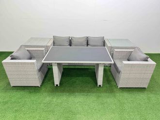 Fimous Patio Garden Furniture Sets with Dining Table 2 Side Tables in Light Grey