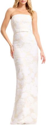 Dress The Population Colleen Floral Jacquard Strapless Mermaid Gown in White at Nordstrom, Size Xx-Large