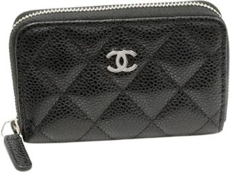 Chanel Pre-owned Timeless Classic Grained Calfskin Coin Case - Dames - Vintage Accessoires - Zwart - ONE Size - Leer - Vintage
