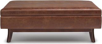 Simpli Home Owen 48In Mid Century Modern Rectangle Rectangular Storage Ottoman