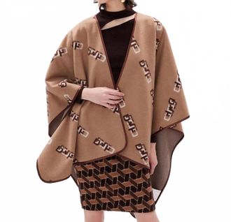 Diane Von F&uuml;rstenberg Curtis Knit Jacquard Cape In Dvf Logo Camel