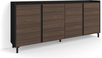 Skraut Home Skraut Home - Aparador Para Sal&oacute;n, Gran Capacidad De Almacenaje, 207x35x91cm, 4 Puertas, Dise&ntilde;o Industrial, Estilo Moderno, Roble Oscuro Y Negro