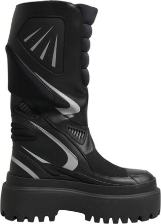 Dolce & Gabbana Zwarte Leren Mid Calf Bikerlaarzen Shoes