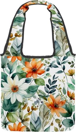 Generic Floral with Leaves Reversible Canvas Shoulder Tote - Double-Sided Print, 12oz Cotton, 27cm Drop, Fold-Flat Bag for Travel, Shopping, Street Outings