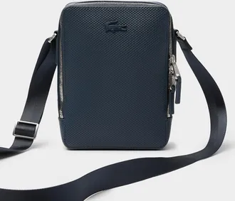 Lacoste Mens Navy textured leather crossbody bag