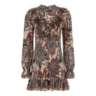 Farm Rio Farm Rio, Kleedjes, Dames, Veelkleurig, XS, Tapestry Flowers Lange Mouwen Mini Jurk