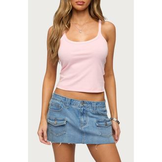 Edikted Basic Babe Stretch Cotton Crop Camisole in Light-Pink at Nordstrom, Size X-Small