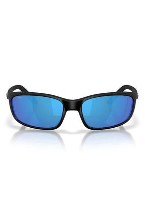 Costa Brine II 59mm Polarized Rectangular Sunglasses in Matte Black /Blue Mirror 580G at Nordstrom