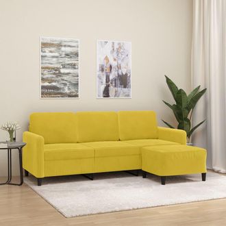 vidaXL Sof&aacute; De 3 Plazas Con Taburete Terciopelo Amarillo 180 Cm Vidaxl