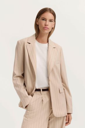 Bugatti Kurzblazer BUGATTI Regular Fit, Damen, Gr. 34, 50, beige, Canvas, 73% Polyester, 24% Viskose, 3% Elasthan, gestreift, regular fit, Blazer Kurzblazer, 