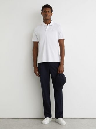 Reiss White Airwater-cotton Logo Polo Shirt, Xxl
