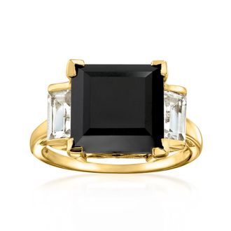 Ross-Simons Onyx and White Topaz Ring in 18kt Gold Over Sterling