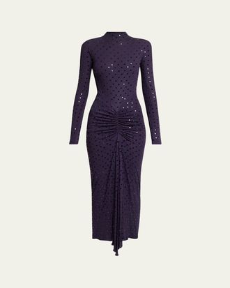 Alaia Strass Jersey Ruched Midi Dress