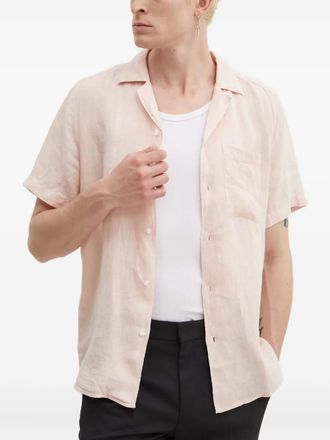 HUGO BOSS revere-collar linen shirt - men - Linen/Flax - L - Pink
