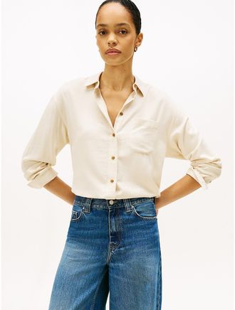 Tommy Hilfiger Womens Relaxed Lightweight Flannel Shirt - Beige - XXL