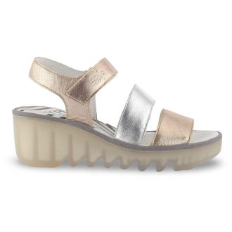 FLY London BEXY575FLY Laminato Leather Womens Heels Sandals - Sahar Sil Sahar - Size:UK 4