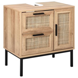 Beliani Armario De Pie Para Ba&ntilde;o Boho Frente De Rat&aacute;n Trenzado 60 X 60 Cm Madera Clara Rosell