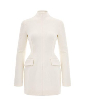 Sportmax Latte Tefrite Technical Stretch Wool Hourglass Day Dress
