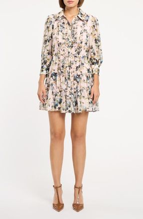 Cinq &agrave; Sept Rhys Trailing Iris Long Sleeve Minidress in Rosy Cloud Multi at Nordstrom, Size 14