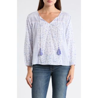 Lucky Brand Long Sleeve Cotton Top in Blue Multi at Nordstrom Rack, Size X-Small