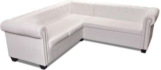 OEM Sof&aacute; De Esquina Chesterfield 5 Plazas Cuero Artificial Blanco Vidaxl