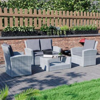 Home Discount Mylor Rattan Garden Furniture 4 Seater Outdoor Chair Sofa Table Set, Grey-With-Cover