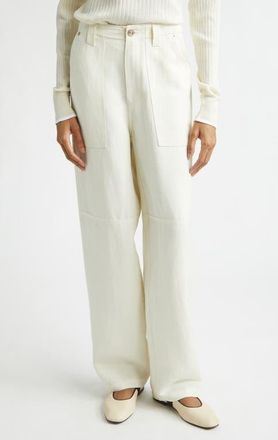 Wales Bonner Hymn High Waist Linen Blend Wide Leg Pants in Ivory at Nordstrom, Size X-Small