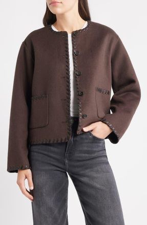 Rails Melanie Leather Whipstitch Wool Blend Jacket in Dark Brown at Nordstrom, Size Xx-Small