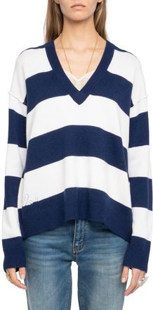 Zadig&Voltaire Wings Stripe Wool & Cashmere Sweater in Marine at Nordstrom, Size X-Small